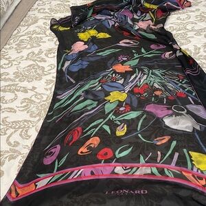 Floral Black Scarf  FROM LEONARD. MADE ITALY. 100% SETA SOIE-SILK